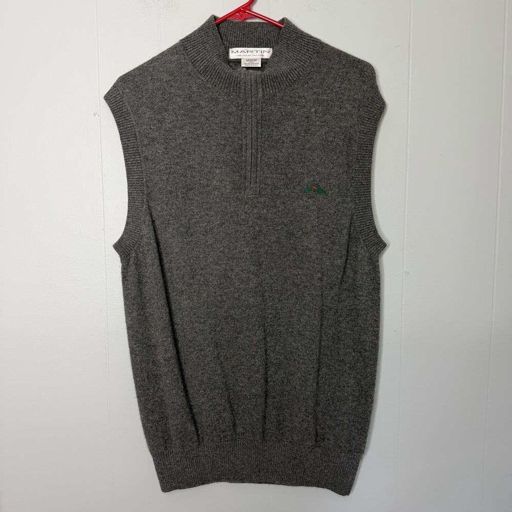 Martin Cashmere Golf Sweater Vest Masters Mens Medium Gray 1/4 Zip Italian Knit